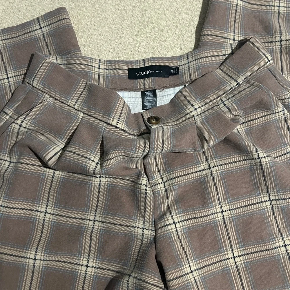 Torrid Plaid Wide-Leg Pants - Tan - Picture 3 of 8